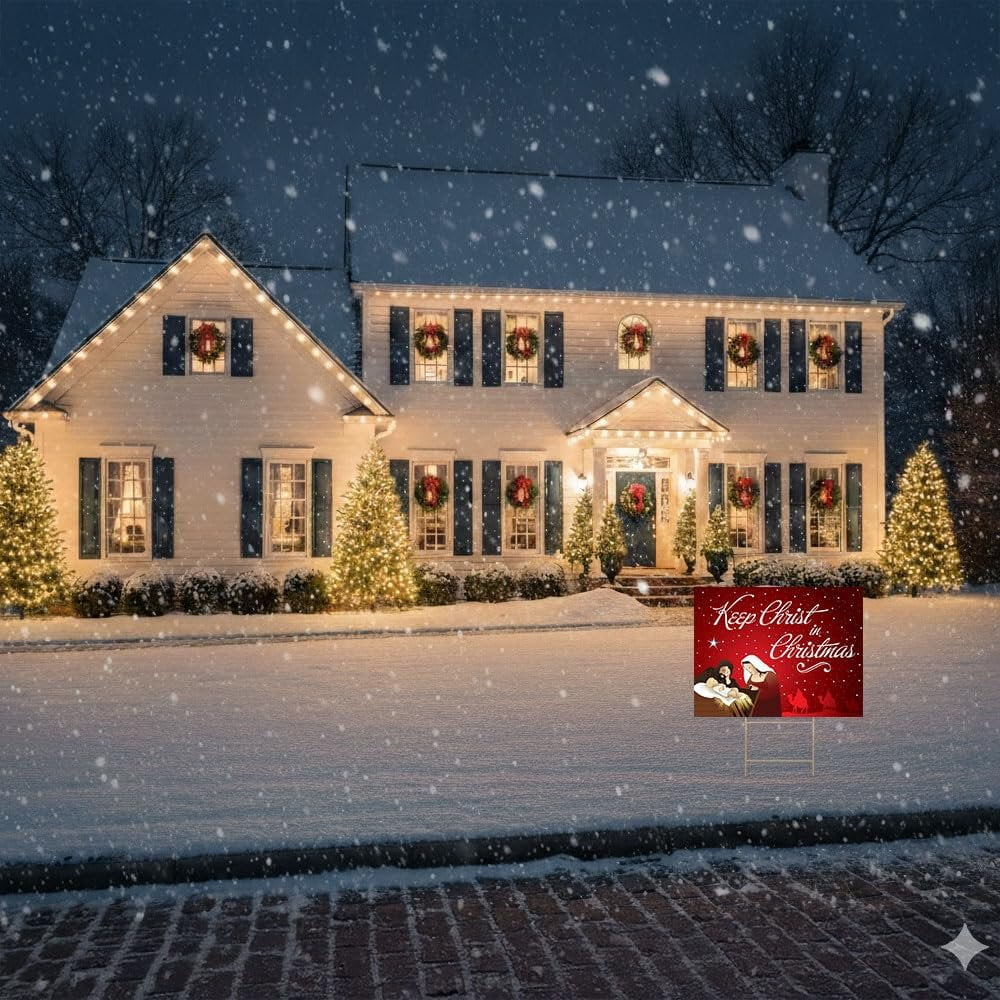 Keep Christ in Christmas Sign Christmas Outdoor Decorations Double Sided Yard Lawn Signs with Metal Stand Decor for Church - Home - Business Stores 18 x 24 Red