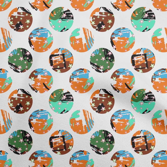 oneOone Cotton Poplin Orange Fabric Abstract Galaxy Circle Craft Projects Decor Fabric Printed By The Yard 56 Inch Wide