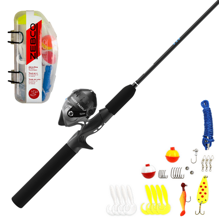 Zebco Ready Tackle Spincast Reel and Fishing Rod Combo 5-Foot 6-Inch Fishing Pole 30-Piece Tackle Kit Right-Hand Retrieve Black