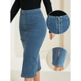 thumbnail image 2 of DARING DIVA Women's Denim Front Slit Zipper Bodycon Midi Jean Skirt S Blue, 2 of 6