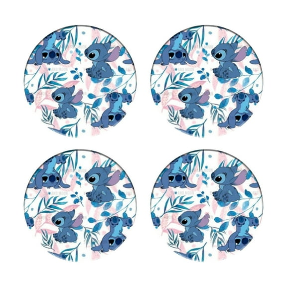 Stitch Coasters Round Ceramic 4-Piece Set 3.9 Inch with Cork Bottom Non-Slip Table Coasters Insulated Beverage Coasters for Kitchen Coffee Furniture and Tabletop Decoration