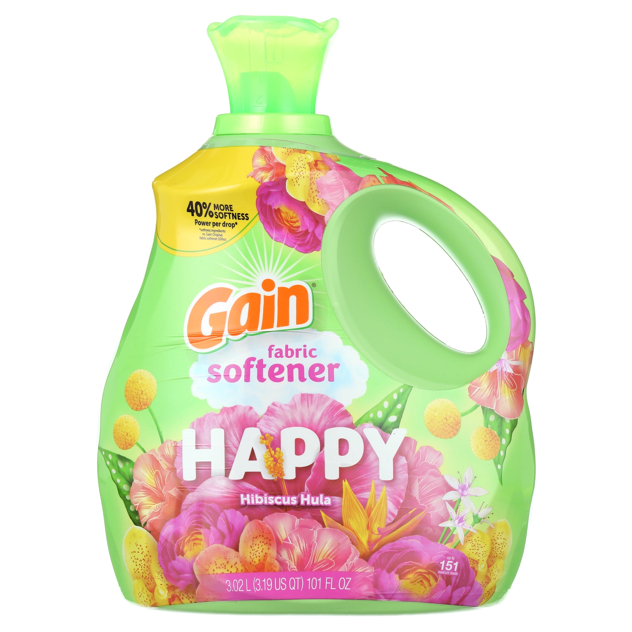 (4 pack) Gain Liquid Fabric Softener and Conditioner, Happy, Hibiscus Hula Scent, 101 fl oz, 151 Loads