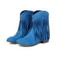thumbnail image 6 of Women Ankle Boots Women's Fashionable Casual Versatile Cool Winter Tassel Sleeve Boots Short Boots Thick Heel Ankle Boots Blue 39, 6 of 9