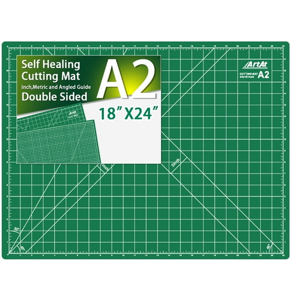 Self Healing Cutting Mat 18"x24", A2, Rotary Fabric Cutting Mat for Sewing, Quilting, Crafts & DIY, Double Sided Green