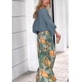 thumbnail image 2 of Traje casual de 2 piezas para mujer, manga larga, cuello redondo, blusa con estampado floral, pantalones de pierna ancha para la oficina, 2 of 6