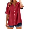 thumbnail image 2 of Button Down Shirts Collared Tops Business Casual Outfits Loose Comfy Work Gauze Blouses Womens Boho Tops Loose Tops Blouses Cotton Button Up Shirt Loose Fit Blouses Flowy Tunic Red 3XL, 2 of 9