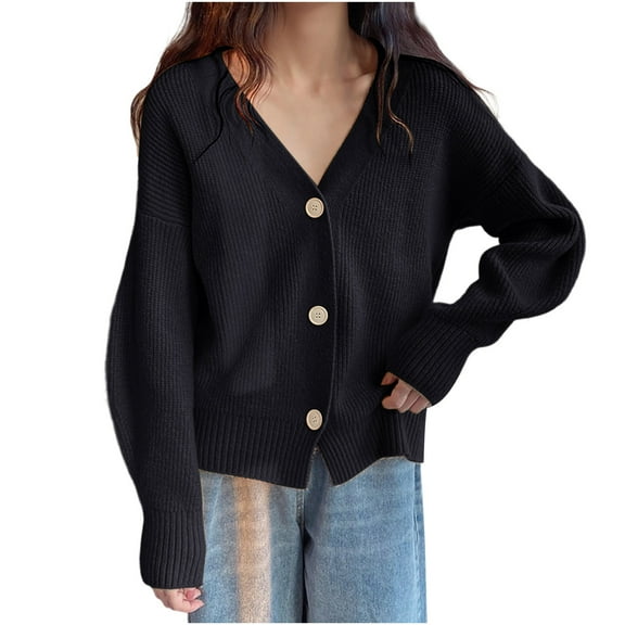 jtjvou Cropped Cardigan Sweaters for Women Lightweight Crop Solid Button Knit Y2k Fall Outfits Fashion Clothes 2025 Black Free Size
