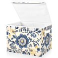 thumbnail image 2 of Vintage Color Blue and Yellow Florals Foldable Storage Bin with Lid and Handle Collapsible Storage Box 16.5 x 12.6 x 11.8 inches, 2 of 7