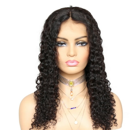 AISOM Peruvian Virgin Deep Wave Human Hair Lace Front Wig Natural Color,