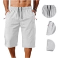 thumbnail image 2 of Eltusu Men's Workout Shorts, Elastic Waist Drawstring Below the knee Zipper Pockets Hiking Shorts White Size 2XL, 2 of 7