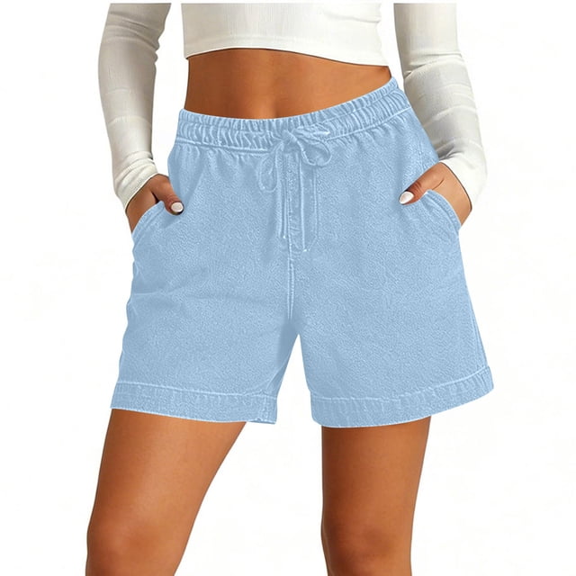 nerohusy Denim Shorts for Women High Rise Drawstring Waist with Shorts Pockets Comfy Summer Short Jeans,Light Blue,M