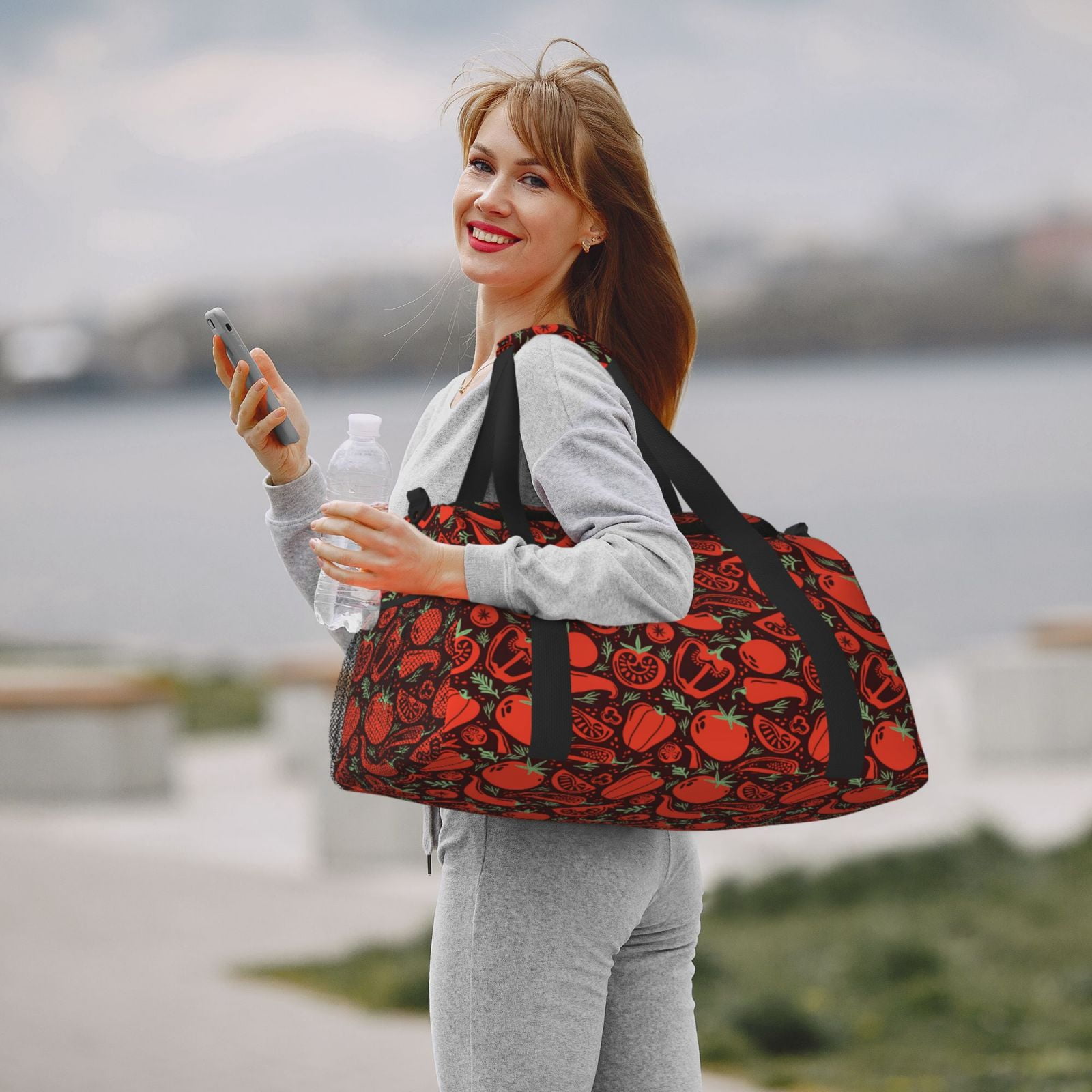 Fuzoiu Tomatoes And Chili Print Travel Duffle Bag,Carry On Tote Bags,Duffel Bag,Sport Gym Bag, Hospital Bag for Labor and Delivery, Overnight Bag,Luggage Bag