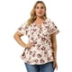 thumbnail image 3 of Women's Plus Size Tops Ruffle Neck Floral Print Bell Sleeve Wrap Tie Waist Boho Peplum Blouse Beige 4X, 3 of 7