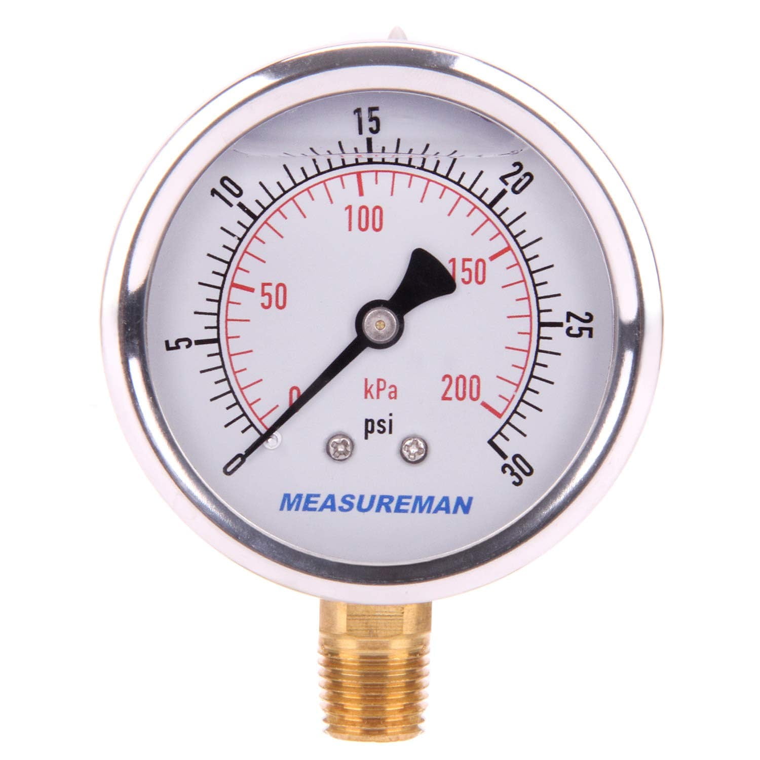 MEASUREMAN Manometro Per Gas In Ottone 0-30 Psi: Quadrante 5 Cm Con Attacco 3/4 FNPT | Prova Pressione Linea