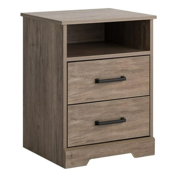 Pemberly Row Farmhouse Bedroom Nightstand with 2-Drawers in Drifted Gray