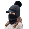 thumbnail image 1 of CNKOO 1 Set Women Hat Neck Warmer Peaked Faux Rabbit Fur Pompom Earflaps Ear Protection Solid Color Autumn Winter Adults Knit Cap Scarf Kit for Outdoor, 1 of 10