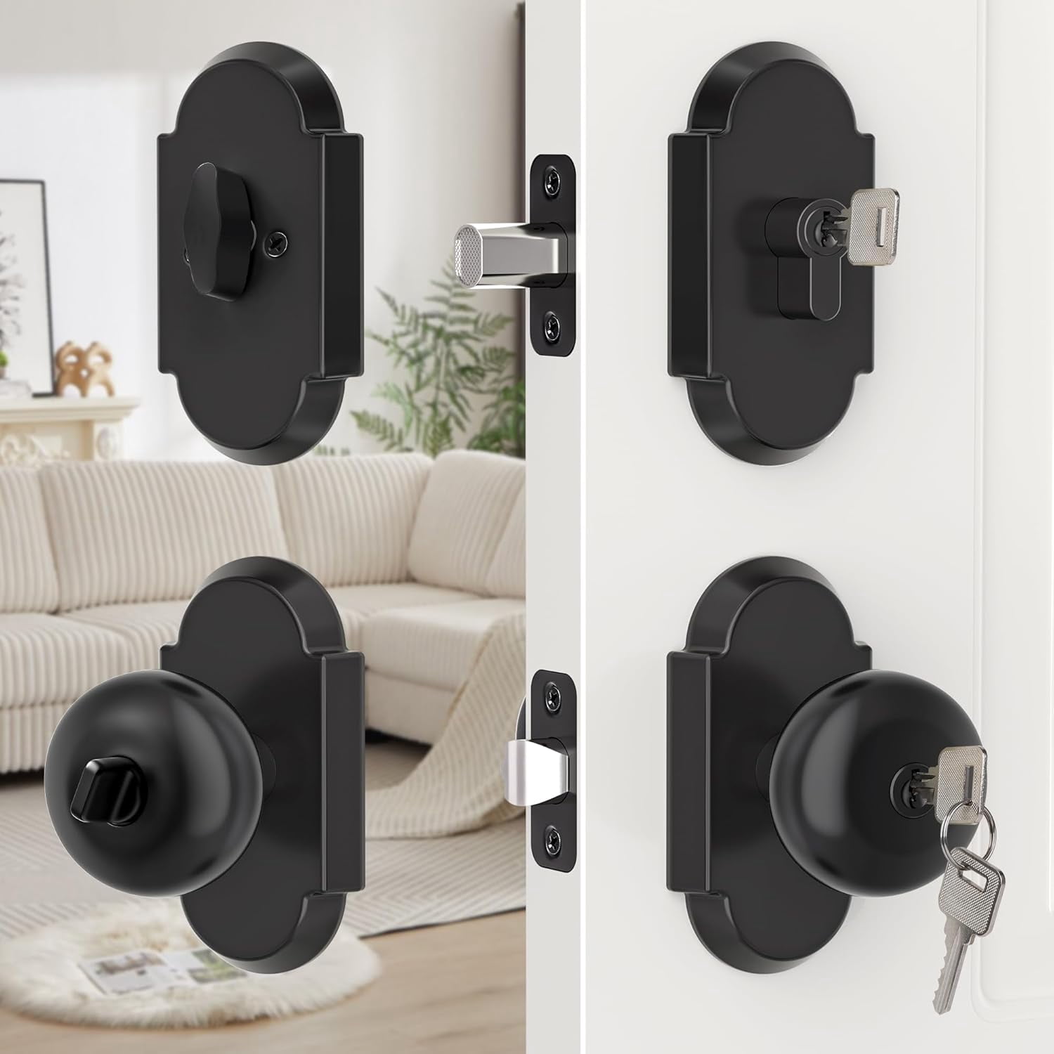Keyed Alike Entry Door Knobs with Lock and Key, Antique Brass Door Knob Interior Entrance Door Lockset for for Front Door and Bedroom