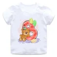 thumbnail image 3 of Camiseta de algodón con estampado de lazo y número 1-9 para niños y niñas, regalo de cumpleaños, oso de dibujos animados, divertida camiseta de cuello redondo para niños, 3 of 5