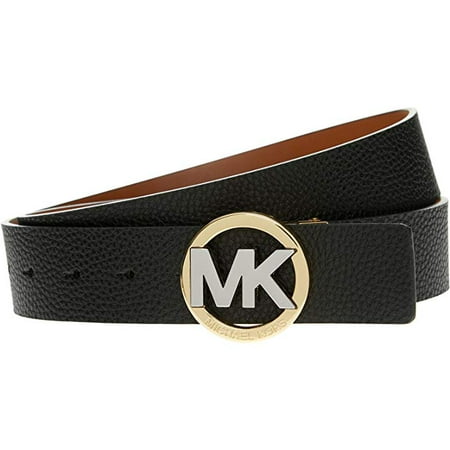 Michael Kors Reversible Black/Tan Two Tone MK Circle Logo Buckle Belt,