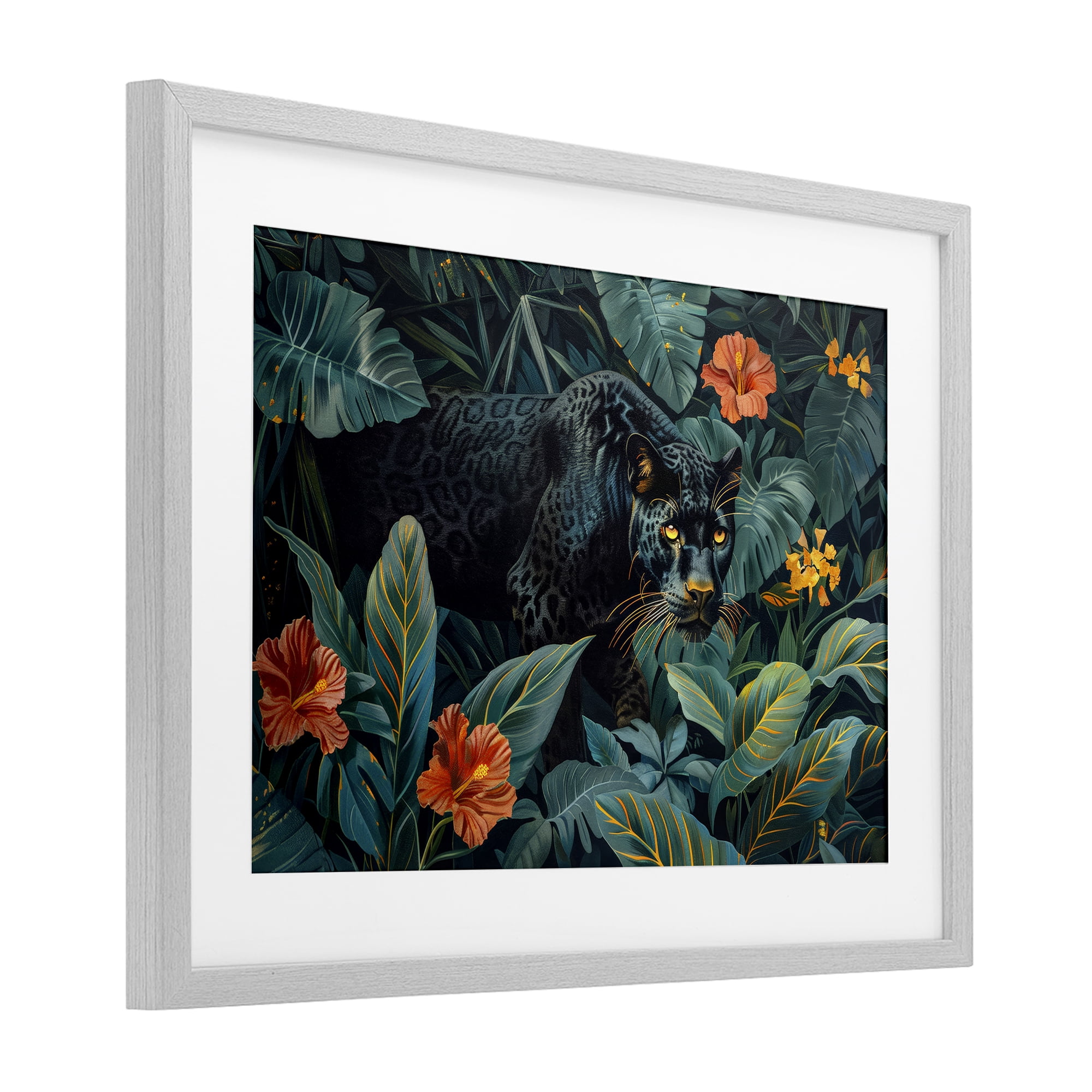 Stupell Industries Panther's Exotic Paradise Gray Framed Print Under Glass, design by Ray Powers