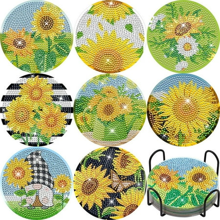 

Yesurprise 8pcs Round Coaster Set With Holder Handmade Diy Diamond Art Coasters For Beginners