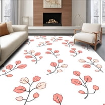 Flatwoven High Traffic Area Rug, Delicate Dainty Blossom with Scattered Floral Sprigs, Non Slip, Stain Resistant, Washable Area Rugs for Living Room, Bedroom(Pink, 4X6)