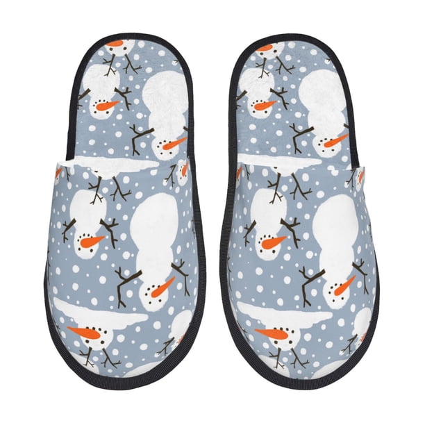 Fotbe Happy Snowmen Snowfall Pantuflas Peludas para Mujer con Estampado, Zapatillas de Peluche, Zapatos de Invierno para Casa, Uso Interior y Exterior-Large