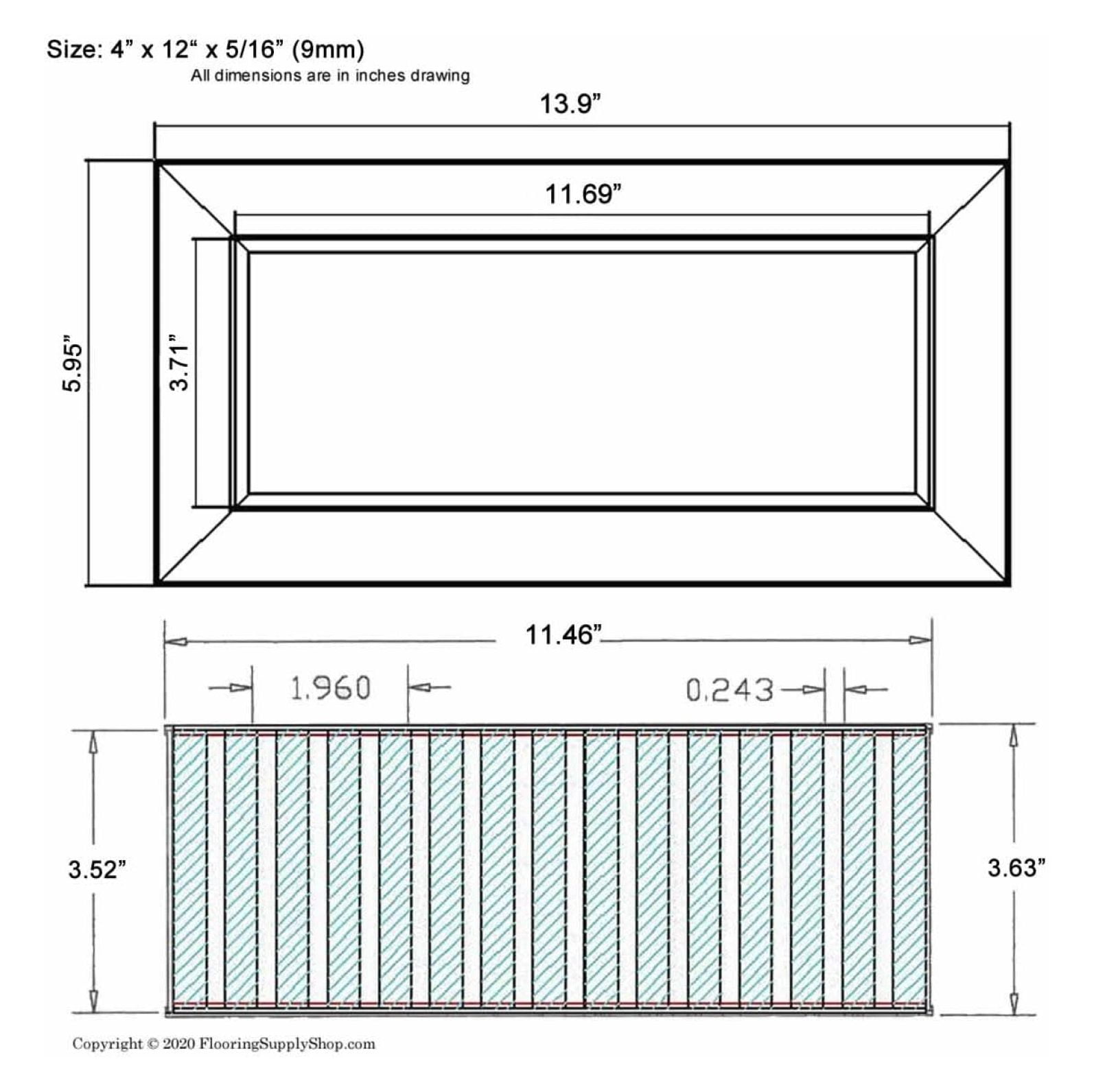 4"x12" 3/8" Thick Floor Vent Registers Matching Floor Tile Hardwood Laminate