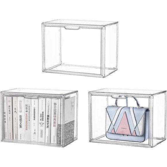 shiyou-Clear Plastic Handbag Storage Organizer Stackable Storage Organizer Box with Magnetic Door Anti Dust Plastic Closet Storage Container Bin Box Acrylic Display Case for Handbag Clutch Wallet Boo
