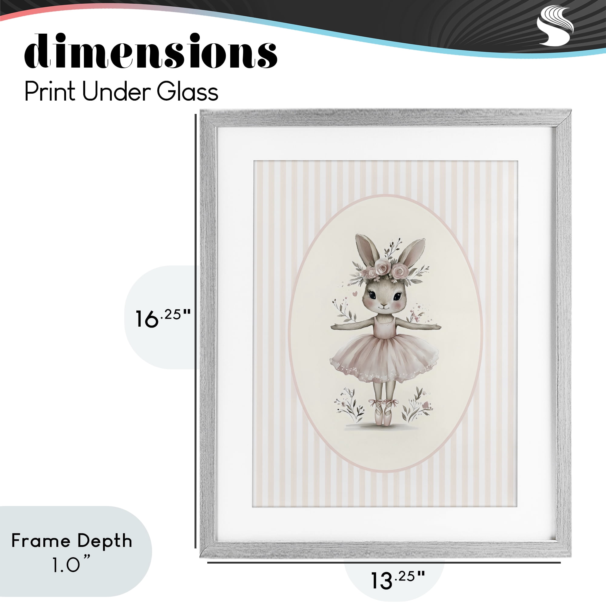 Stupell Industries Nursery Ballerina Bunny Striped Gray Framed Print Under Glass, design by LSR Design Studio