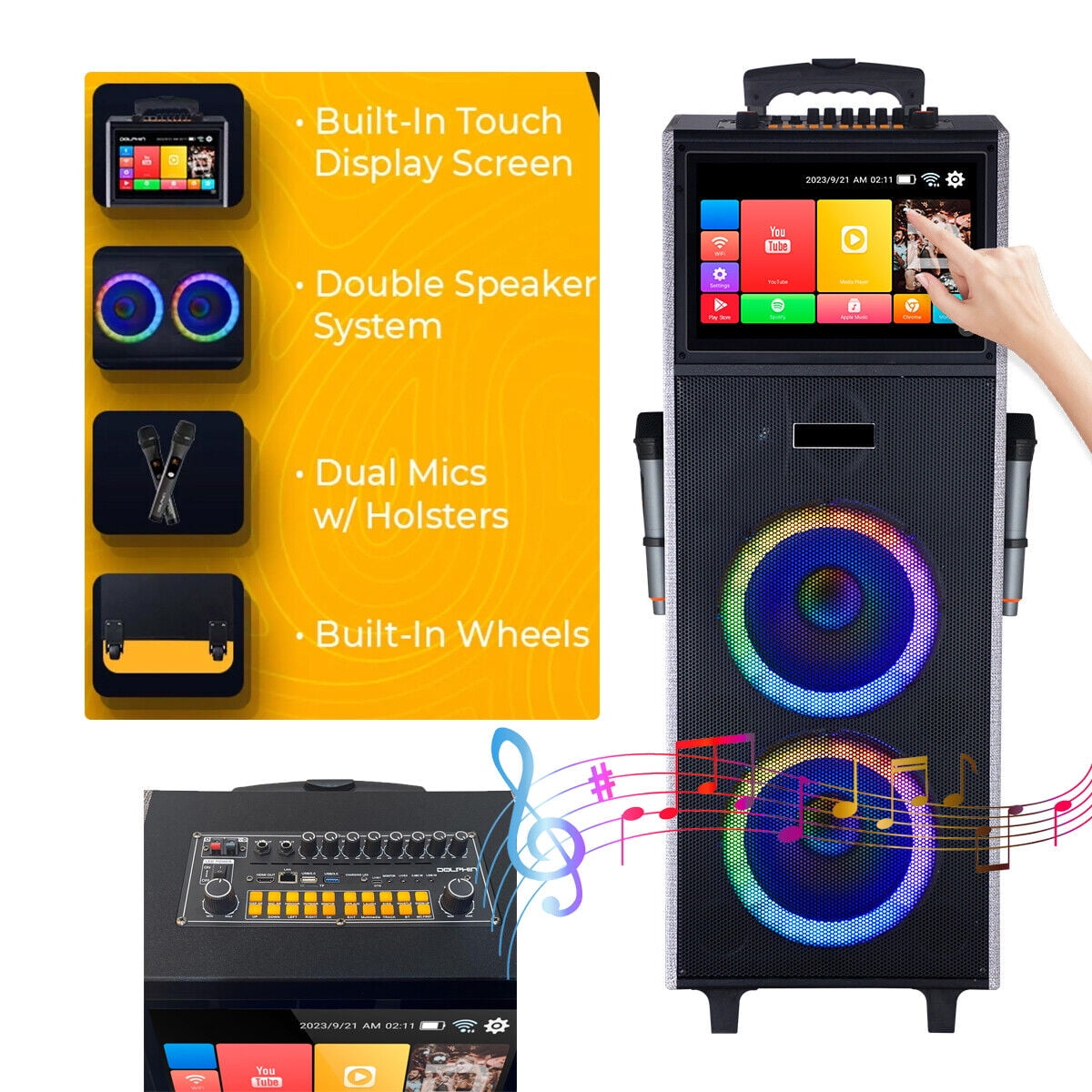 Lohoms 4000W Dual 10" Woofers Portable Karaoke Machine with 14.1" Touchscreen and 2 Wireless Mics