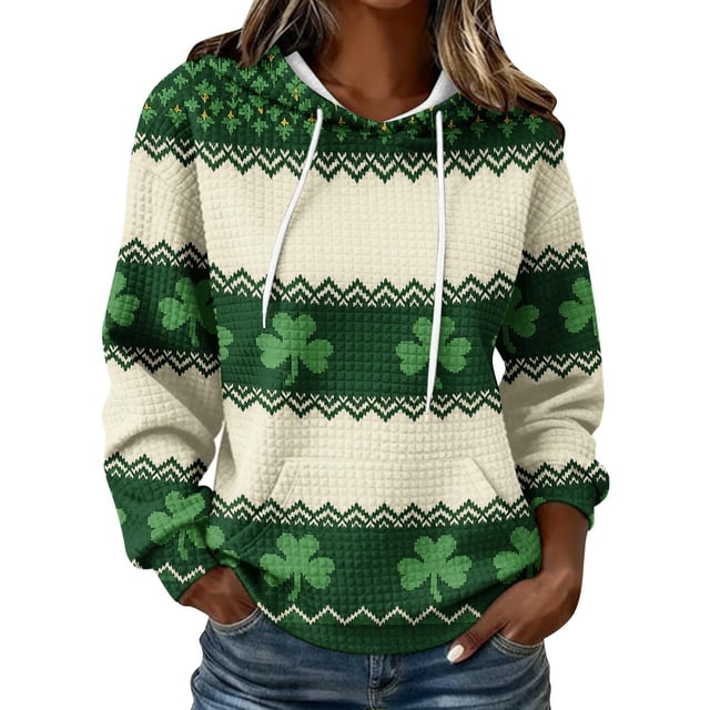 Camisetas de Manga Larga para las Mujeres Moda Impresa Sudadera Casual con Capucha, Poliéster Suave Cuello Redondo Superior de Verano
