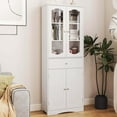 thumbnail image 4 of Costway 63" Tall Bathroom Cabinet with Tempered Glass Doors Adjustable Shelves Large Drawer White, 4 of 10