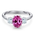 thumbnail image 3 of Gem Stone King 2.15 Ct Oval Pink Created Sapphire Sky Blue Aquamarine 925 Sterling Silver Ring (Size 9), 3 of 6