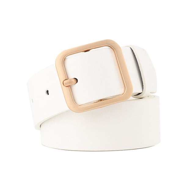 Cinturón de cuero PU Qarigey para mujer hebilla cuadrada 90cm Oro blanco