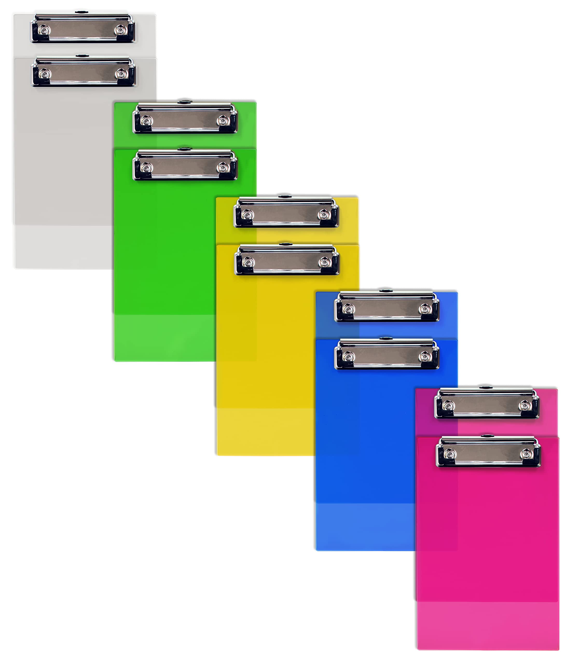 Mini Clipboards (10 Pack), Plastic, Low Profile Clips, Assorted Translucent Colors, Durable, A6