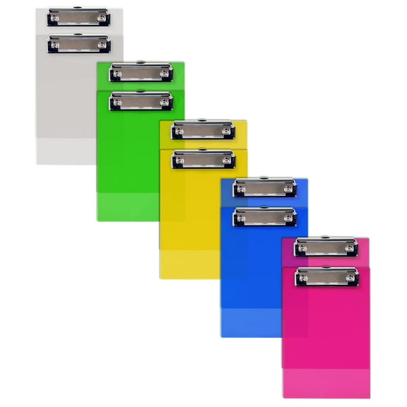 Mini Clipboards (10 Pack), Plastic, Low Profile Clips, Assorted Translucent Colors, Durable, A6 Memo Size, 5.3" x 8", by Better Office Products