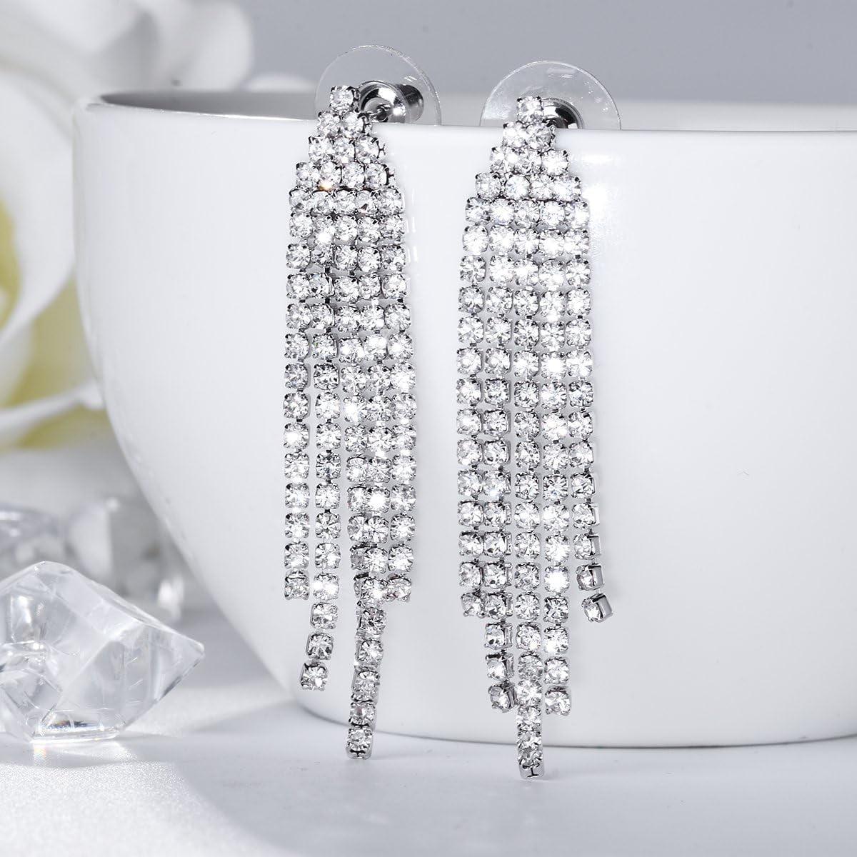 Chandelier Tassel Dangle Linear Drop Earrings Party Jewelry Clear Austrian Crystal[Z8320]