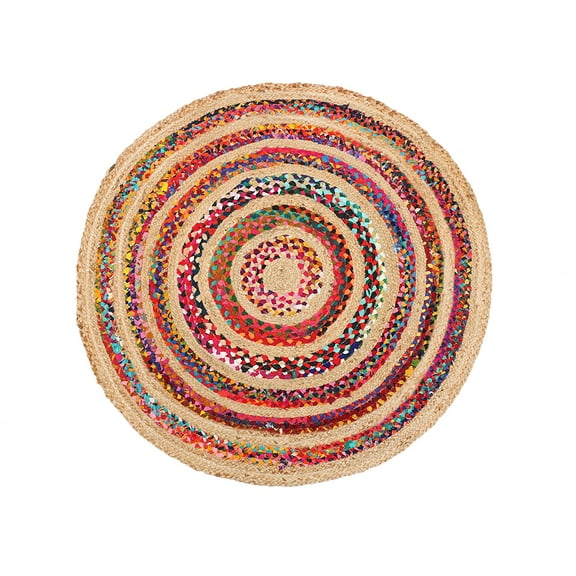 Indian Handmade Braided Multi Color Cotton with Natural Jute Round Rugs , Home Decor Carpet Size 2 x 2 Feet Round ( 60 cm x 60 cm)