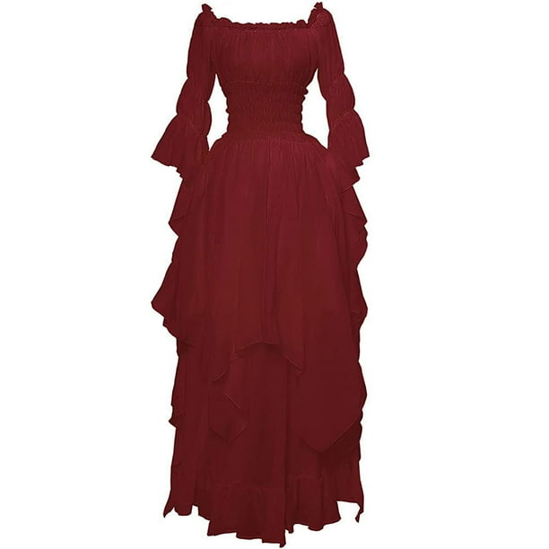 Vestido medieval de encaje con mangas acampanadas, vestido vintage gótico, vestido de cosplay, vestido de princesa para fiesta de graduación