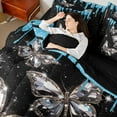 thumbnail image 4 of Castle Fairy Bling Crystal Butterfly 7Pcs Bedding Comforter Set for Girls Women Teens,Dreamy Princess Queen Bedding Sets Super Cozy,Black Blue Queen Sheet Sets,Super Cozy Room Decor, 4 of 8