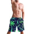 thumbnail image 5 of Dailycode Men's Quick Dry Swim Trunks Beach Shorts Casual Summer Board Shorts with Pockets, Neon Green Shark and Palm Trees, 5 of 8