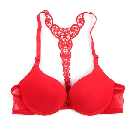 

Spdoo Women Push Up Front Closure Bra Y-shape Racerback Lace Bra Bralette 3/4 Cup
