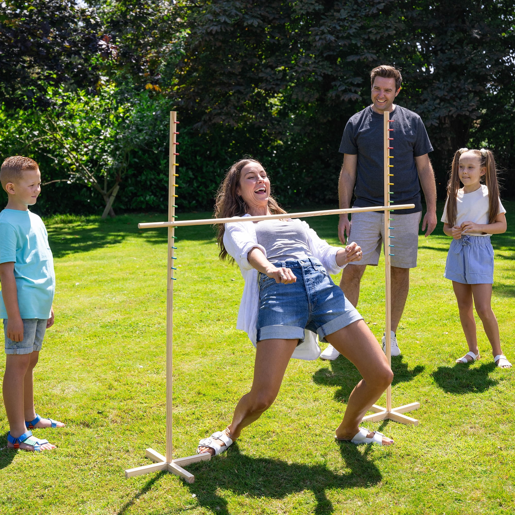 Grasshopper Games: Limbo - Classic Game, Wood Set, Test Flexibility & Balance, In-Outdoor Play, Travel Bag, Party & Backyard Activity, Family Age 3+