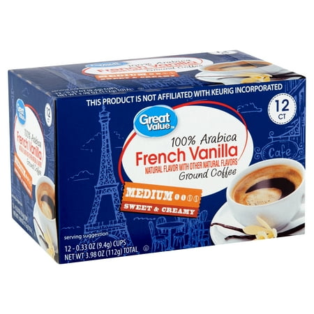 - Great Value 100% Arabica French Vanilla Medium Ground Coffee, 0.33 oz, 12 count