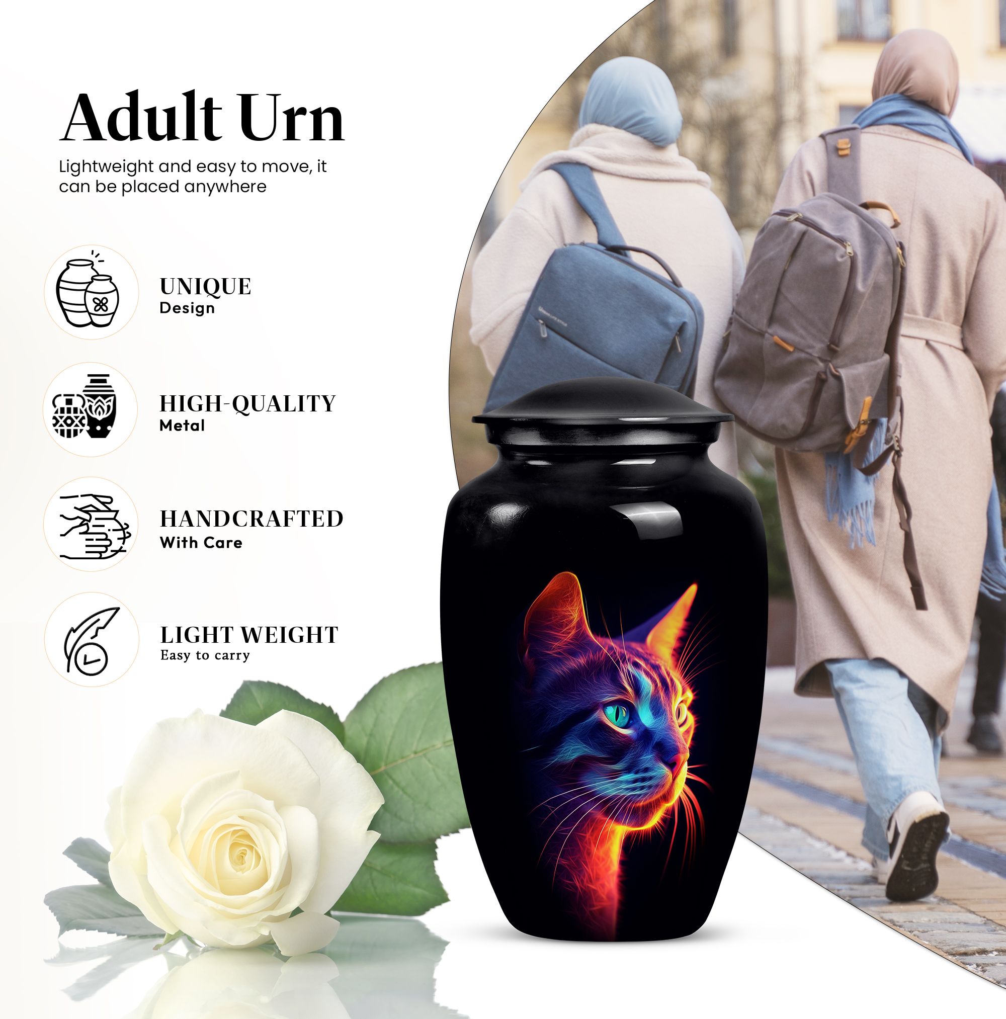 Glowing Cat Urns For Ashes Adult Male - Funeral Cremation Urns For Ashes - Large Urns For Human Ashes Adult Male - Urns For Human Ashes Adult Male & Female Up to 200 Cubic inch (Size -10inch)
