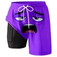 thumbnail image 2 of TrendOFT Men's Swim Trunks Funny Face Print Elastic Drawstring Waist Board Shorts Summer Casual Beach Resort Stretch Bathing Suit Purple L, 2 of 5
