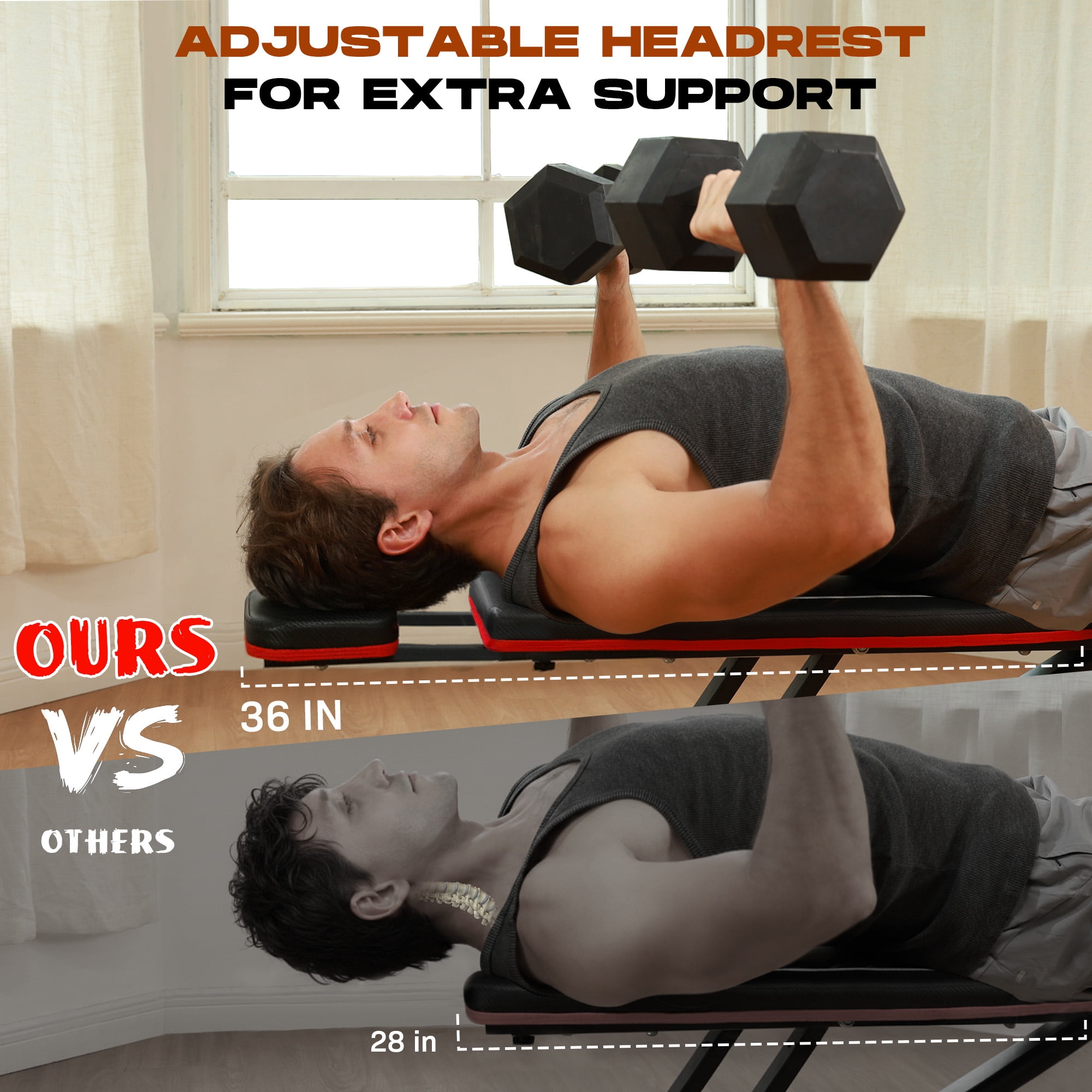 WARIOUT Folding Weight Bench, 880LB Capacity Workout Bench for Home Gym Strength Training