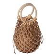 thumbnail image 4 of Kmbangi Woman Girl Woven Handbag, Beach Style Wood Handle Drawstring Bucket Bag, 4 of 5
