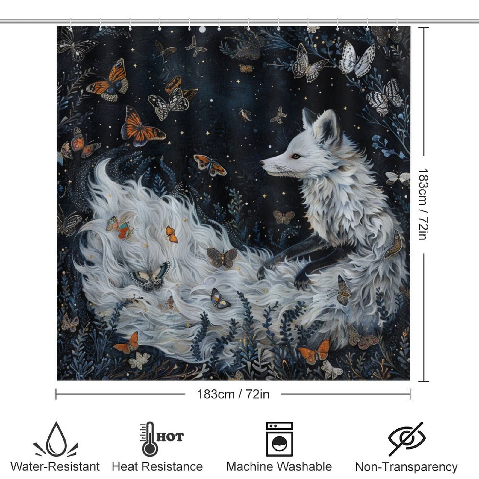 Nine Tailed Fox Chasing Butterfly 4 Pcs Shower Curtain Set with Rug Bathroom Sets with Waterproof Fabric And Non-Slip Rugs Toilet Lid Cover Bath Mat Decor with Hooks